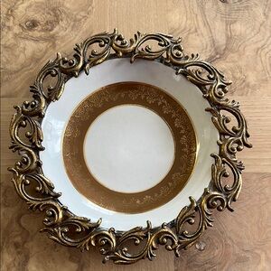 Royal Elizabet Elegant Gold /Beige /ivory Decorative Bowl with Brass frame